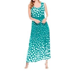 Woman Within Women's Maxi Dress Plus Size 3X Aqua Ombre Polka Dots Scoop Neck